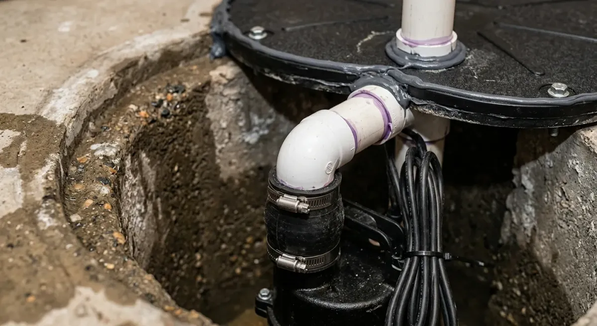 Sump pump and check valve in an open pit