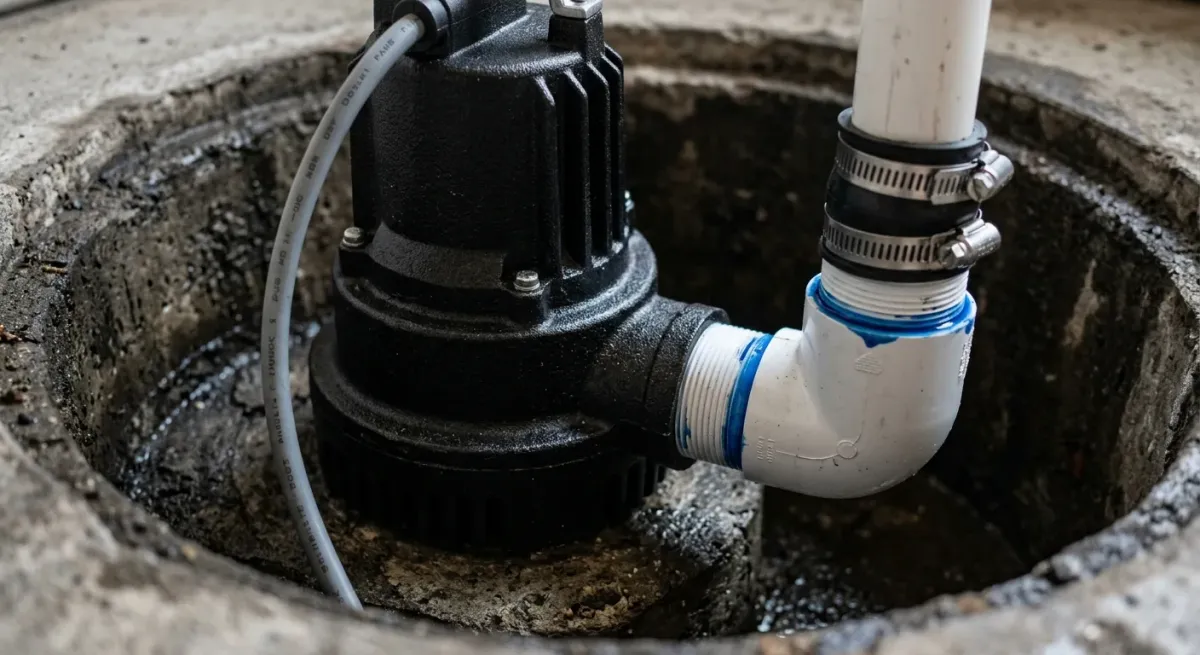 Sump pump inside a basement pit