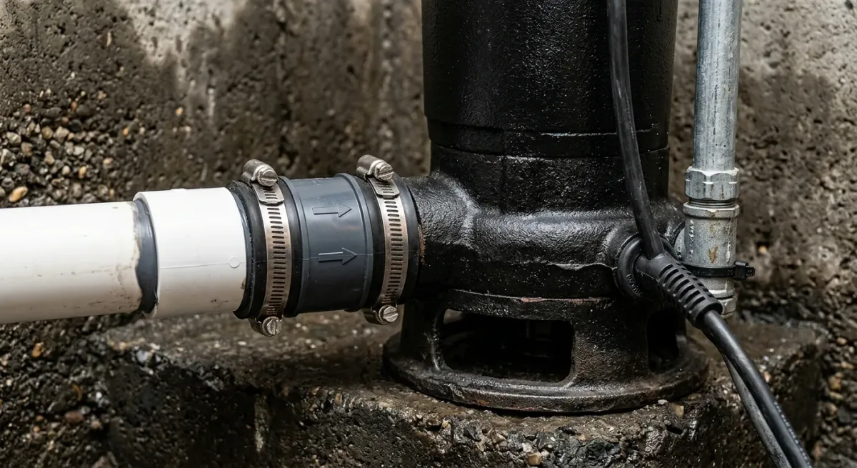 Sump pump discharge coupling in a basement pit