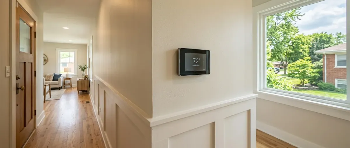 Thermostat on a hallway wall