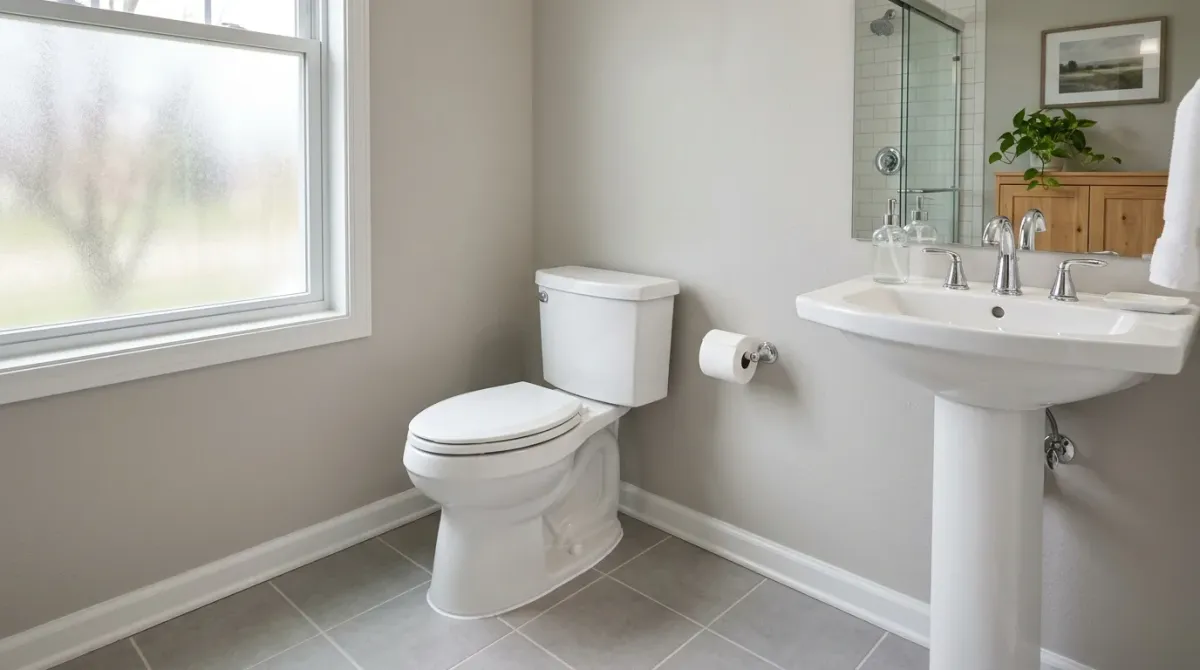 Bathroom with a toilet and pedestal sink