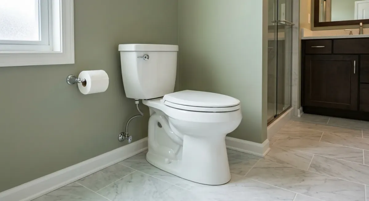 White toilet in a bathroom with green walls