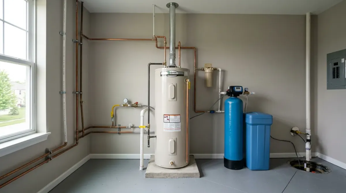 Tank water heater in a basement