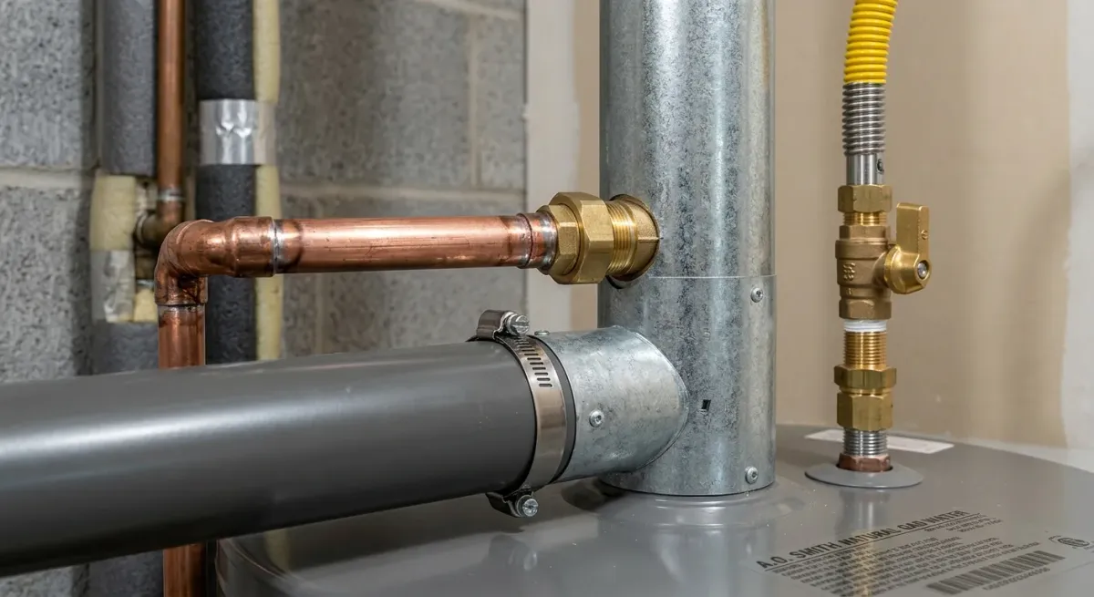Water heater piping close-up