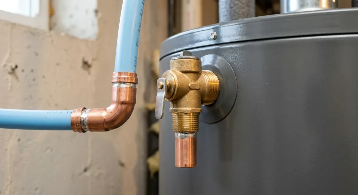 Brass drain valve on a water heater tank