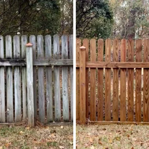 Wood fence, before and after cleaning