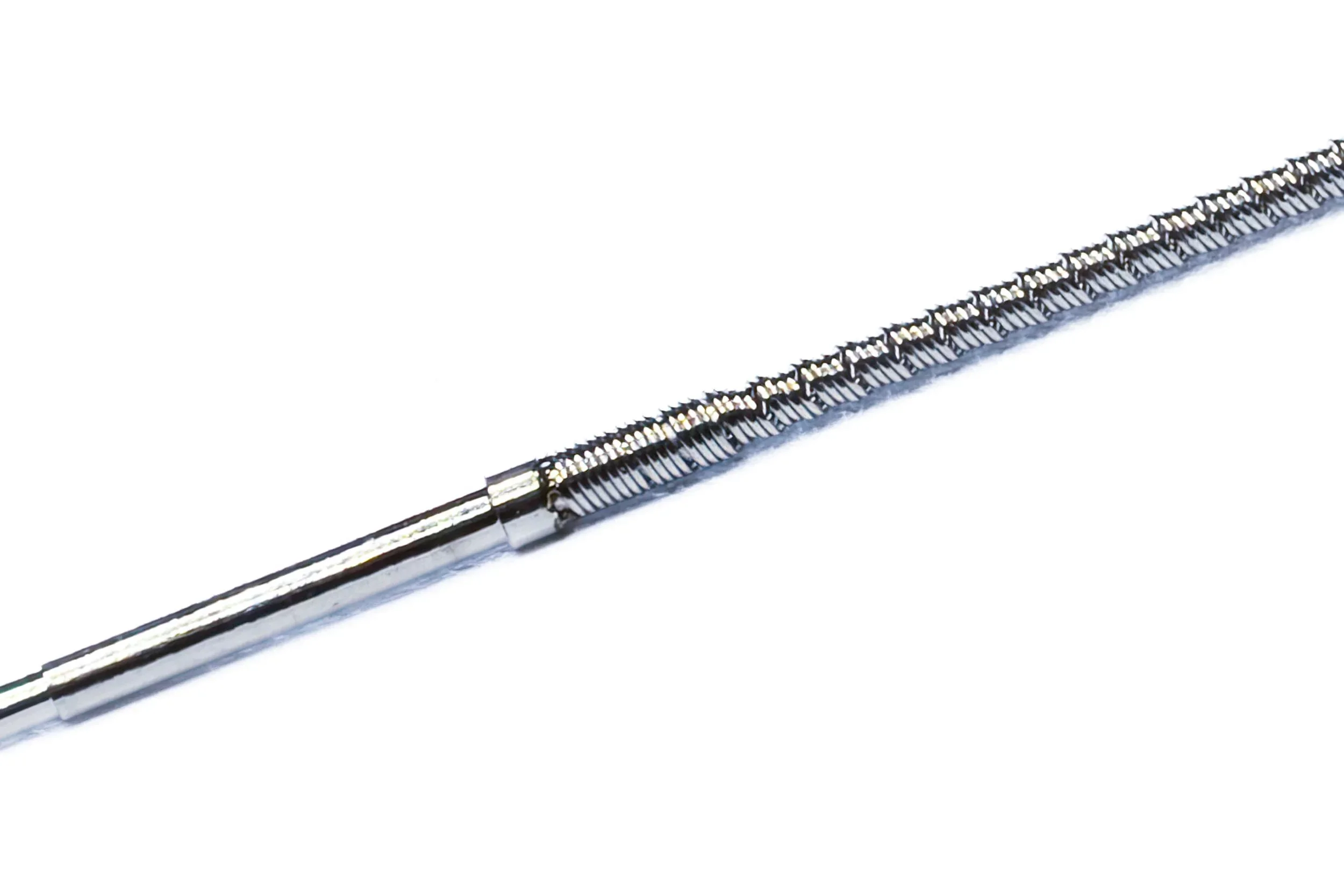 A motorized roller shade mechanism with metal chainlink and control components on a white background.
