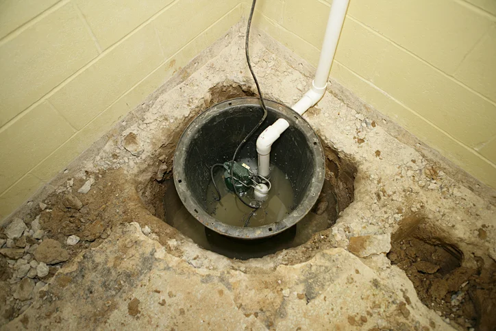Sump pit in a basement floor