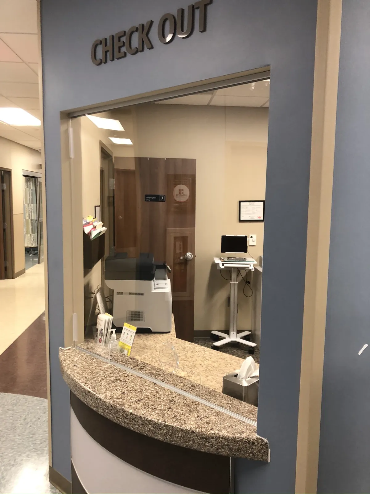 Check-out window in a commercial office