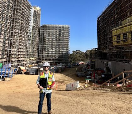 Nick with award at jobsite