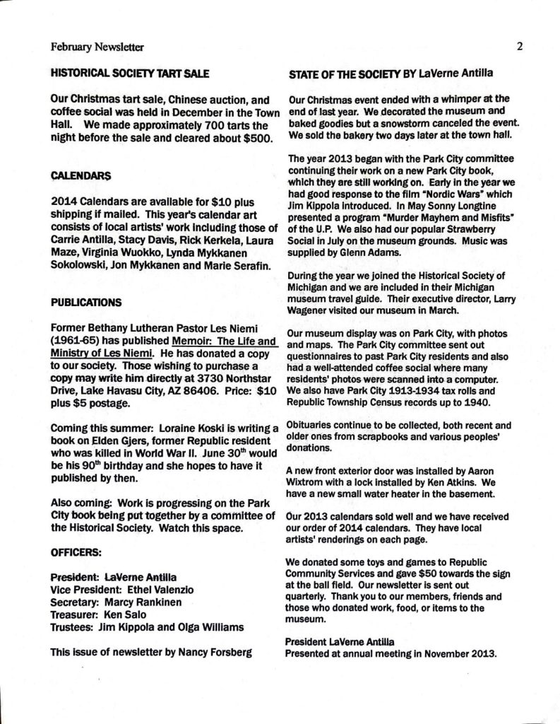 Republic Area Historical Society Newsletter February 2014 - Page 2