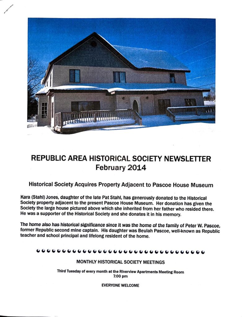 Republic Area Historical Society Newsletter February 2014 - Page 1