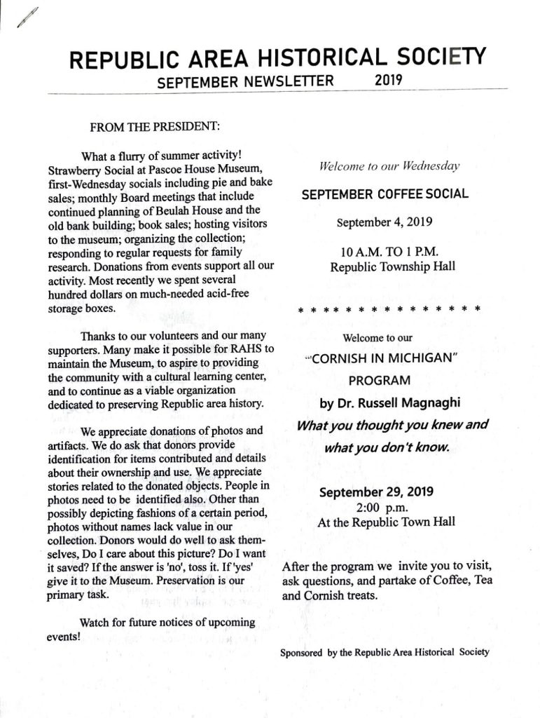 Newsletter – September 2019, page 1