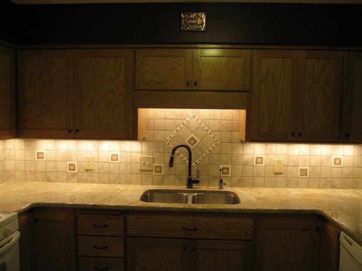 Aimee M. Kitchen Granite Counters, Lights, and Tile Backsplash