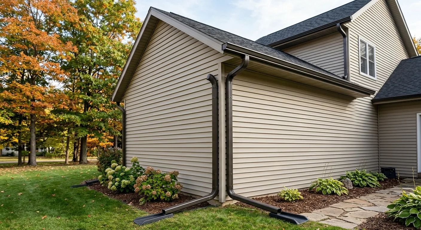 Downspout and drainage correction on a Chippewa Falls, WI home to stop water damage