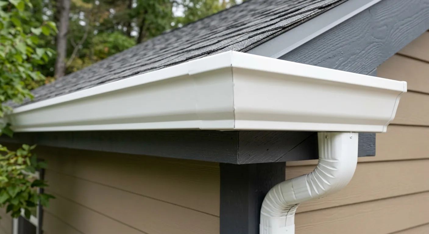 Seamless aluminum gutter installed along a roofline on an Eau Claire, WI home